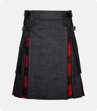 Black Denim Wallace Scottish Utility Cargo Hybrid Kilt