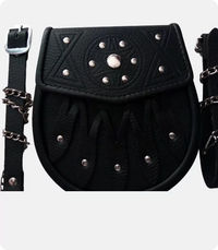 Black Three Tassel Leather Sporran With Chain Belt