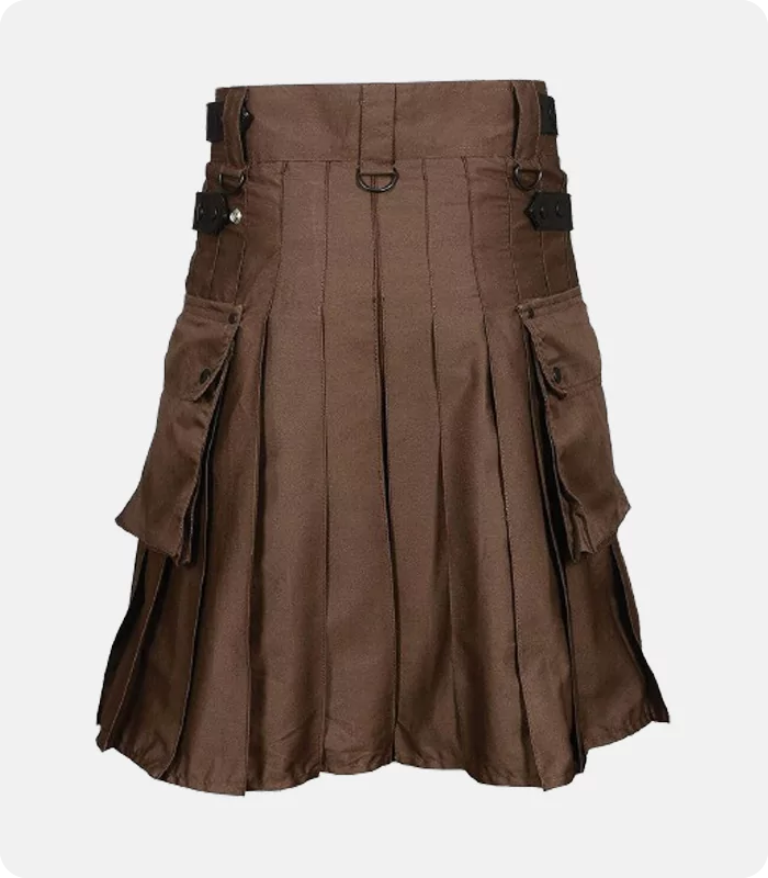 Chocolate Brown Leather Strap Utility Kilt For Active Man Back