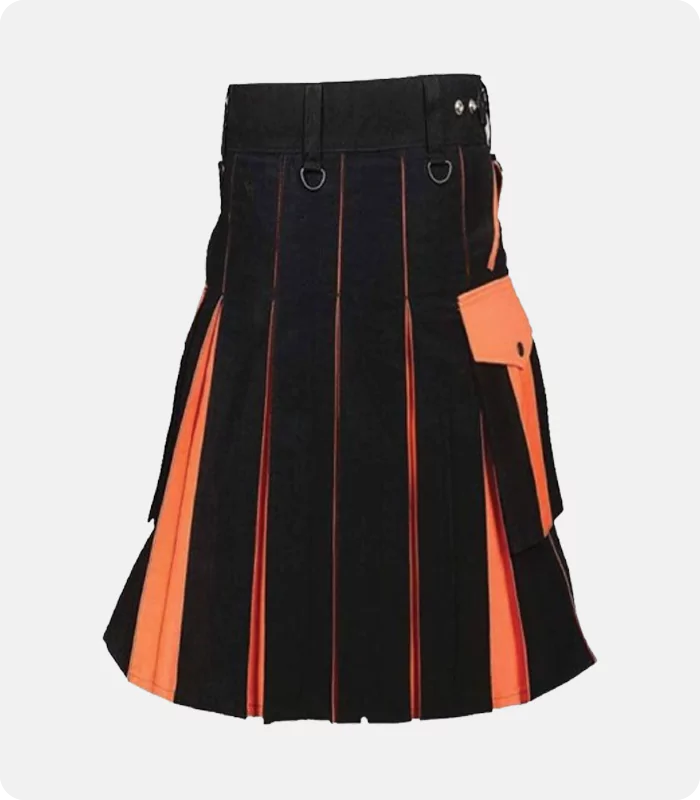 Custom Made Black Orange Utility Kilt For Men Back