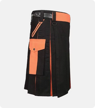 Custom Made Black Orange Utility Kilt For Men