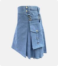 Custom Made Buy Blue Denim Kilt Right Side