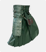 Custom Made Green Leather Kilt With Sporrans