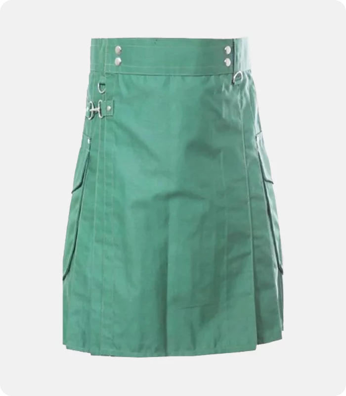 Custom Made Green Utility Kilt With Cargo Pocket