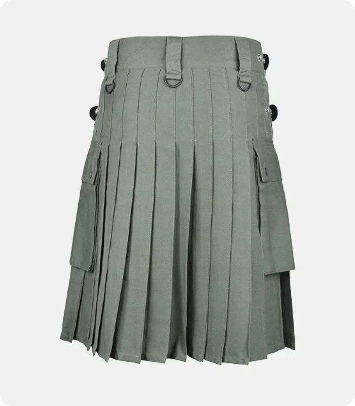 Custom Made Olive Green Cotton Utility Kilt For Men Back