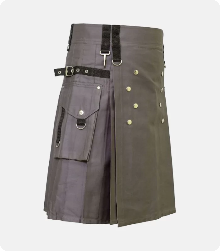 Custom Made Scottish Active Men Grey Utility Sports Kilt Side