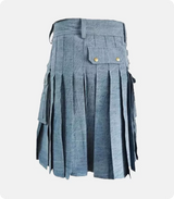 Custom Made Sky Blue Denim Kilt Back