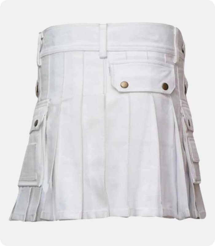 Custom Made Women White Utility Kilt Back