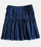 Dark Blue Denim Pleated Kilt Back