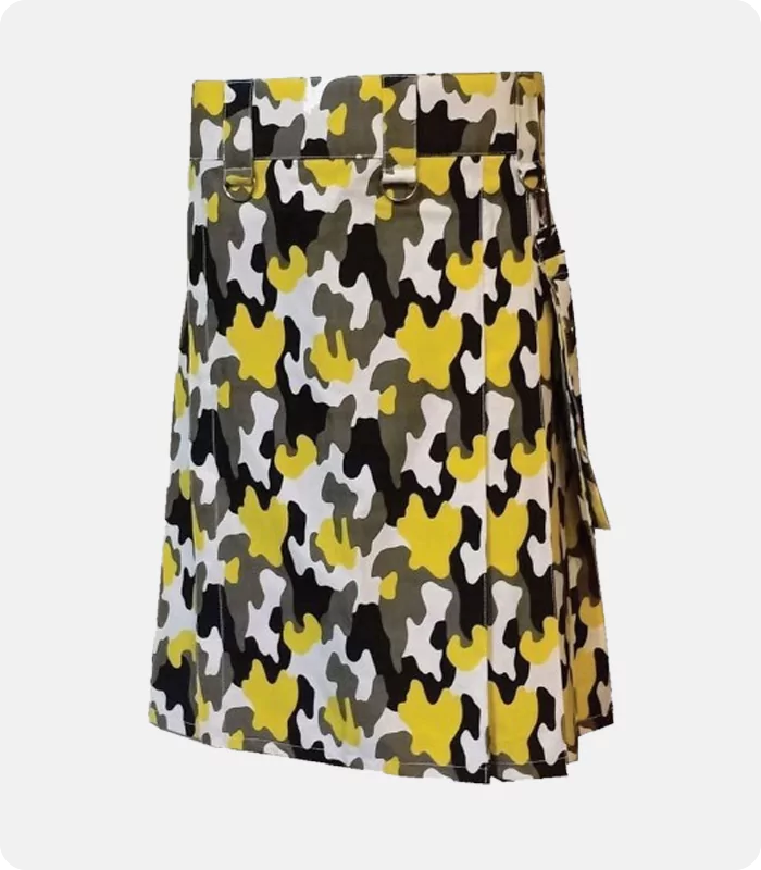 Modern Pattern Camo Utility Kilt with Detachable Pocket