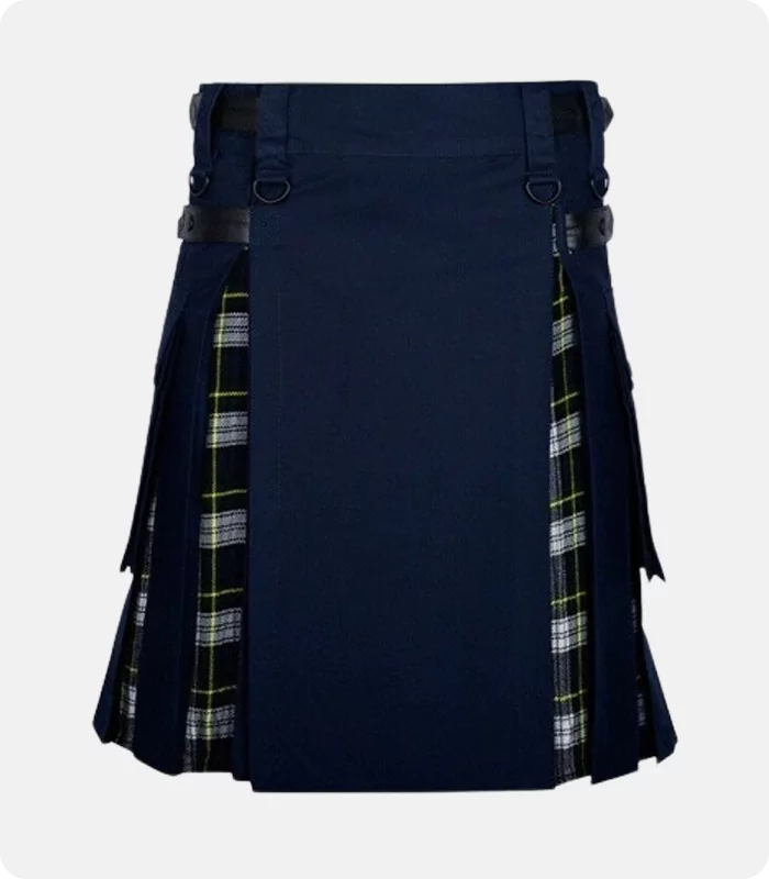 Navy Blue Cotton Dress Gordon Tartan Scottish Utility Cargo Hybrid Kilt