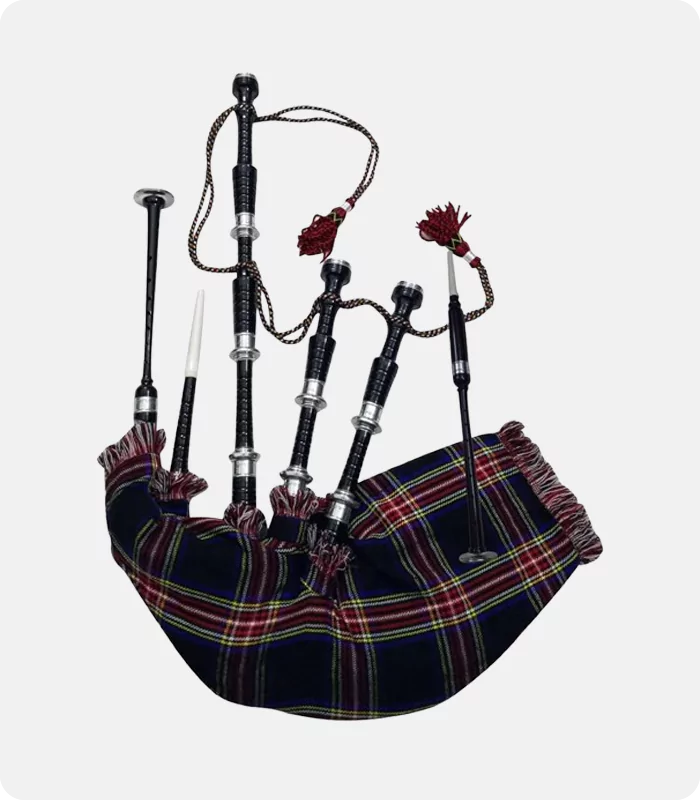 Premium Quality Scottish Black Stewart Tartan Bagpipe