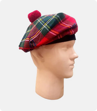 Red Royal Stewart Tartan Tam O Shanter Hat Side