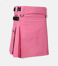 Women Pink Color Fashion Utility Kilt With Leather Straps