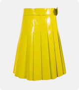 Women Yellow Leather Kilt Back