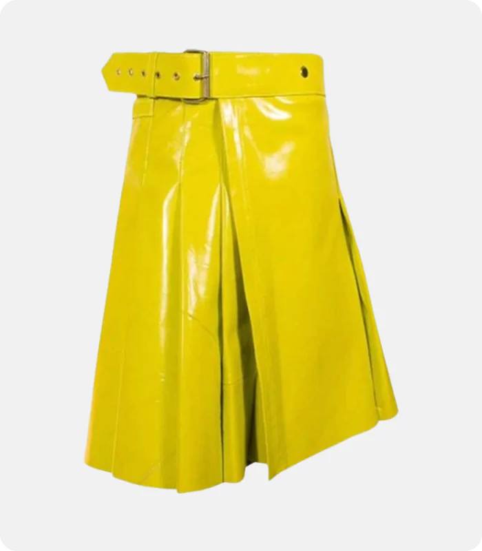 Women Yellow Leather Kilt Side